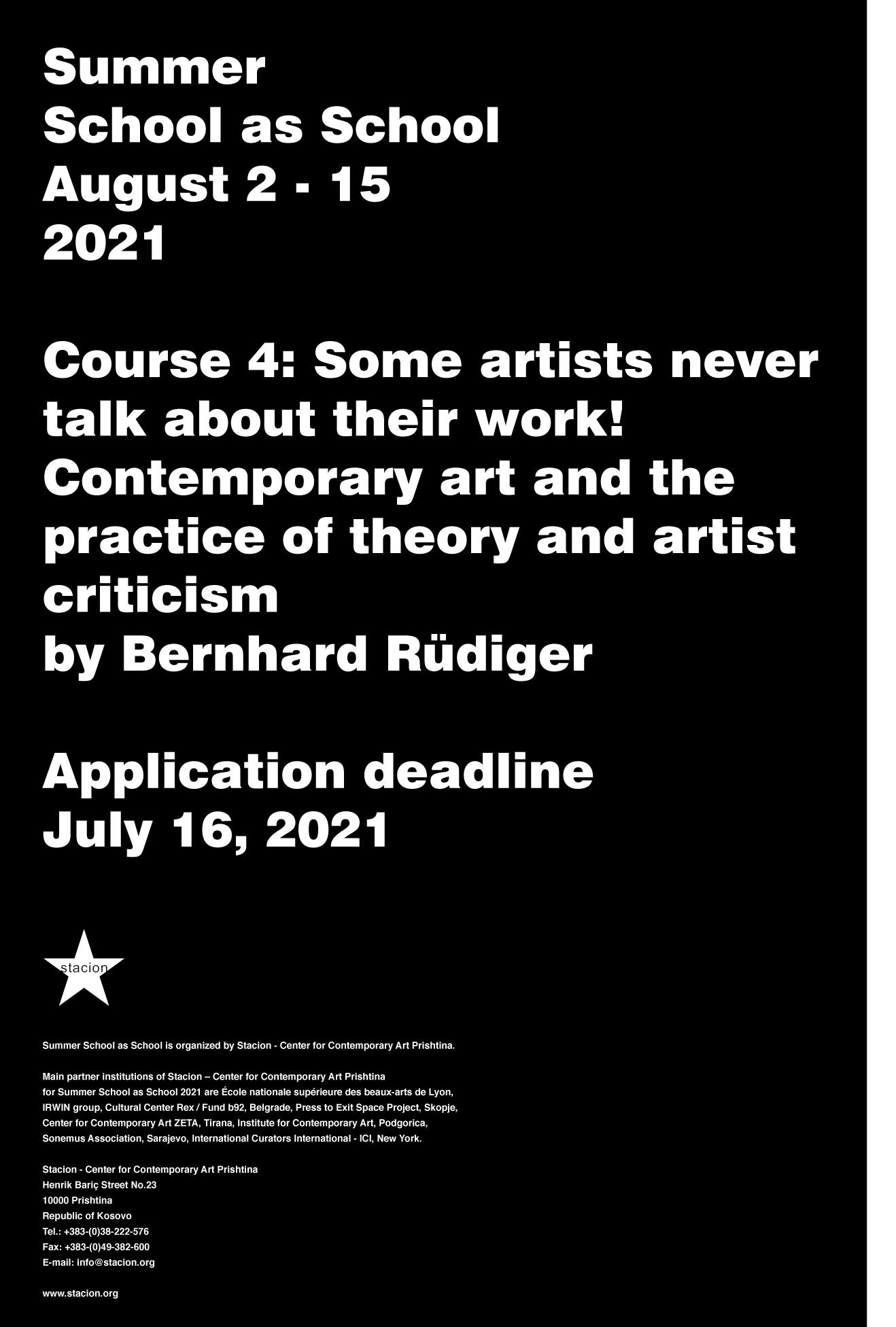 Course 4: Some artists never talk about their work! Contemporary art and the practice of theory and artist criticism